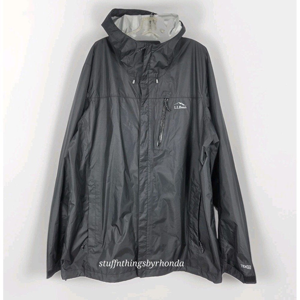 LL Bean Mens Trail Model Rain Jacket Black Sz XXXL Hooded Tek Coat Nylon NWOT